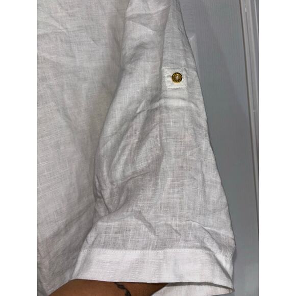 Ellen Tracy Blouse White 100% Linen Pullover Zip Tunic Top - Picture 7 of 7